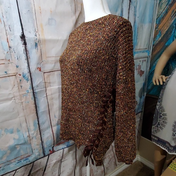 NEW LACE UP BRAID DETAIL MARLED CHUNKY SWEATER TOP - Picture 3 of 7